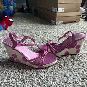 Stylish Pink Polka Dot Coach Wedge Sandals